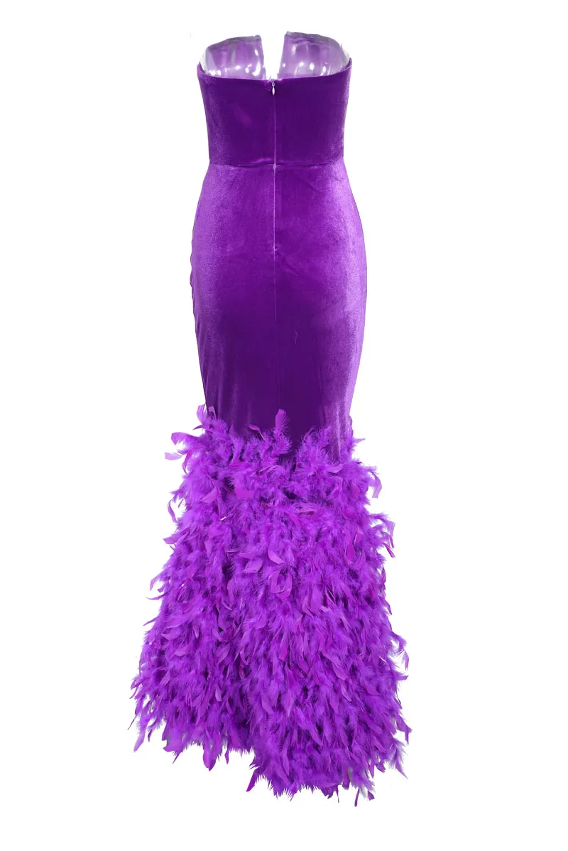 Feathered Velvet Maxi Dress