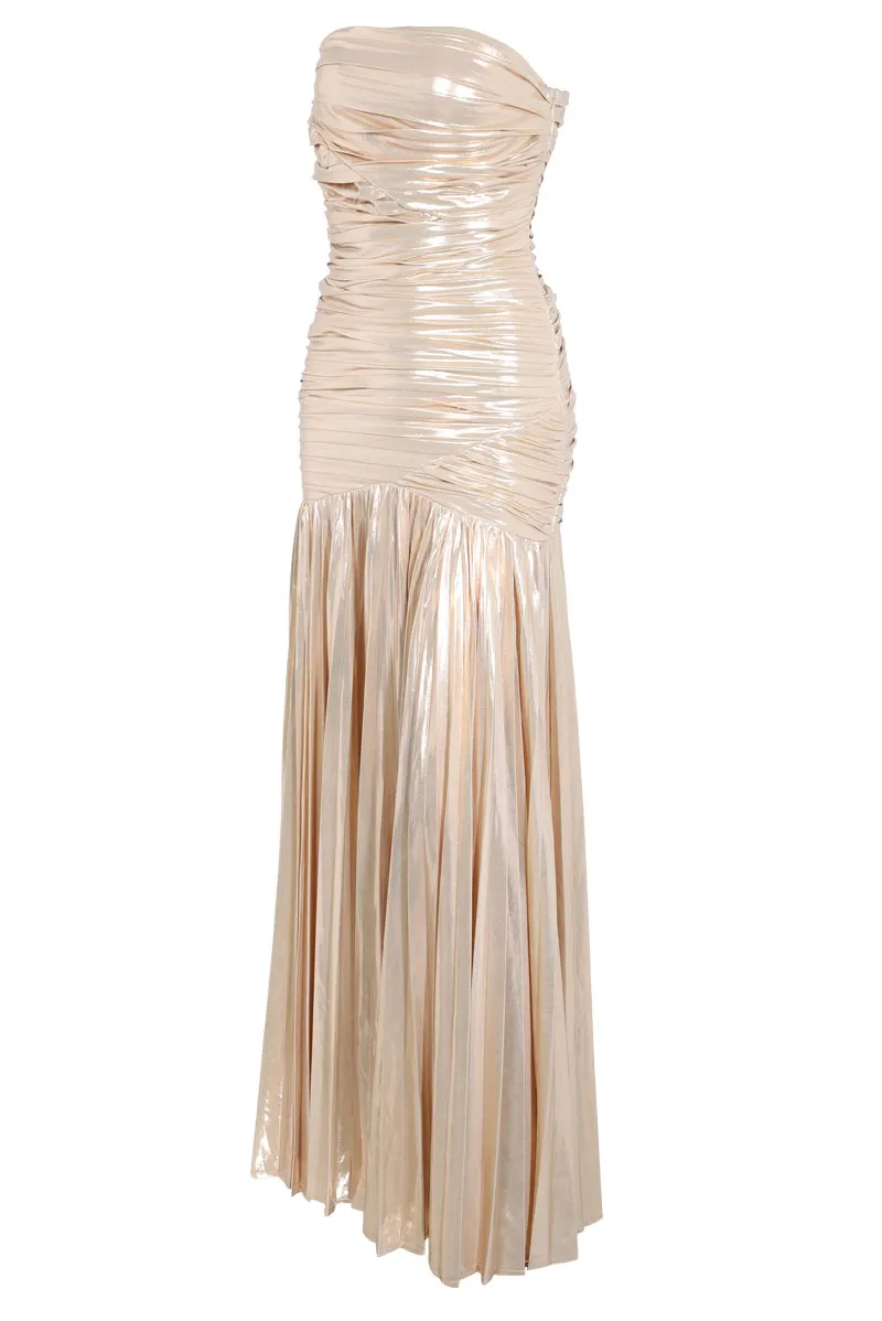 Pleated Metallic Maxi Dress