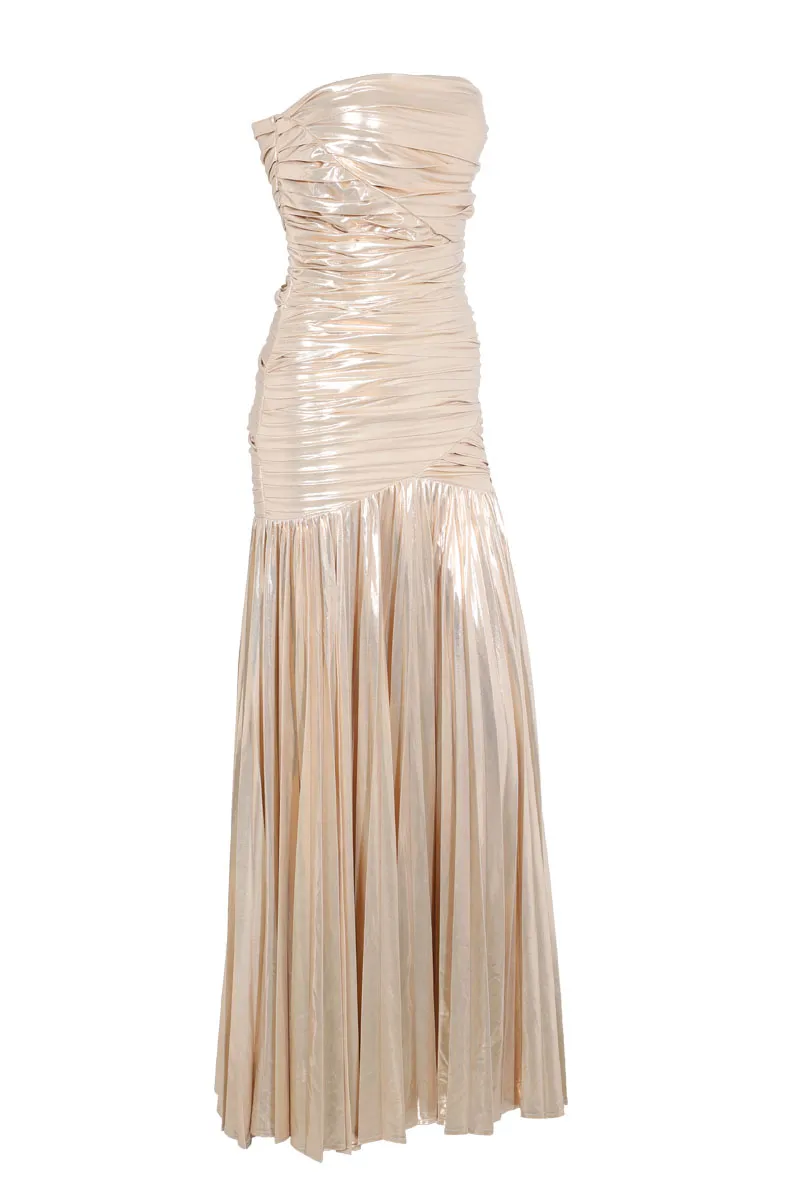 Pleated Metallic Maxi Dress