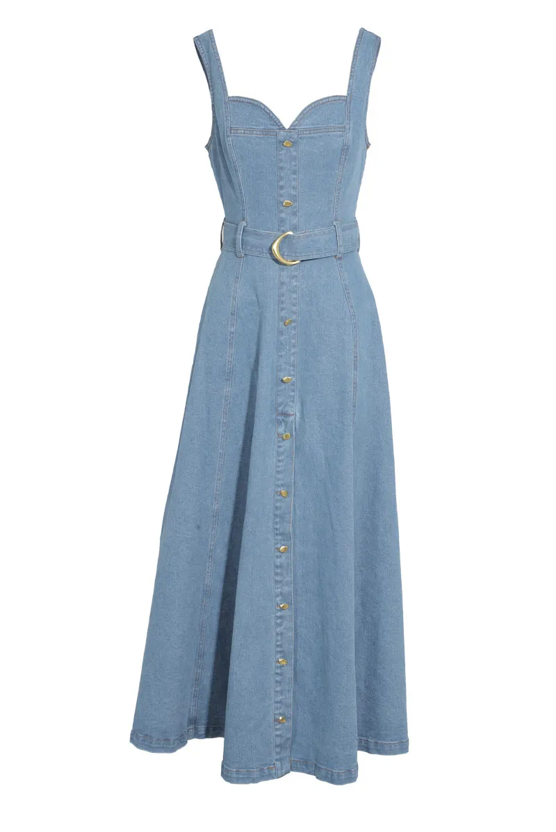 Gabrielle Denim Maxi Dress-Light Wash