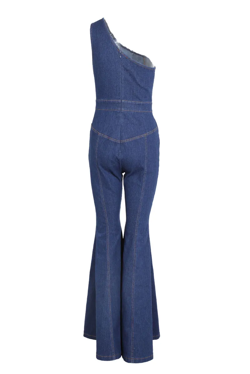 Follow My Lead Denim  Flare Jumpsuit -MediumWash