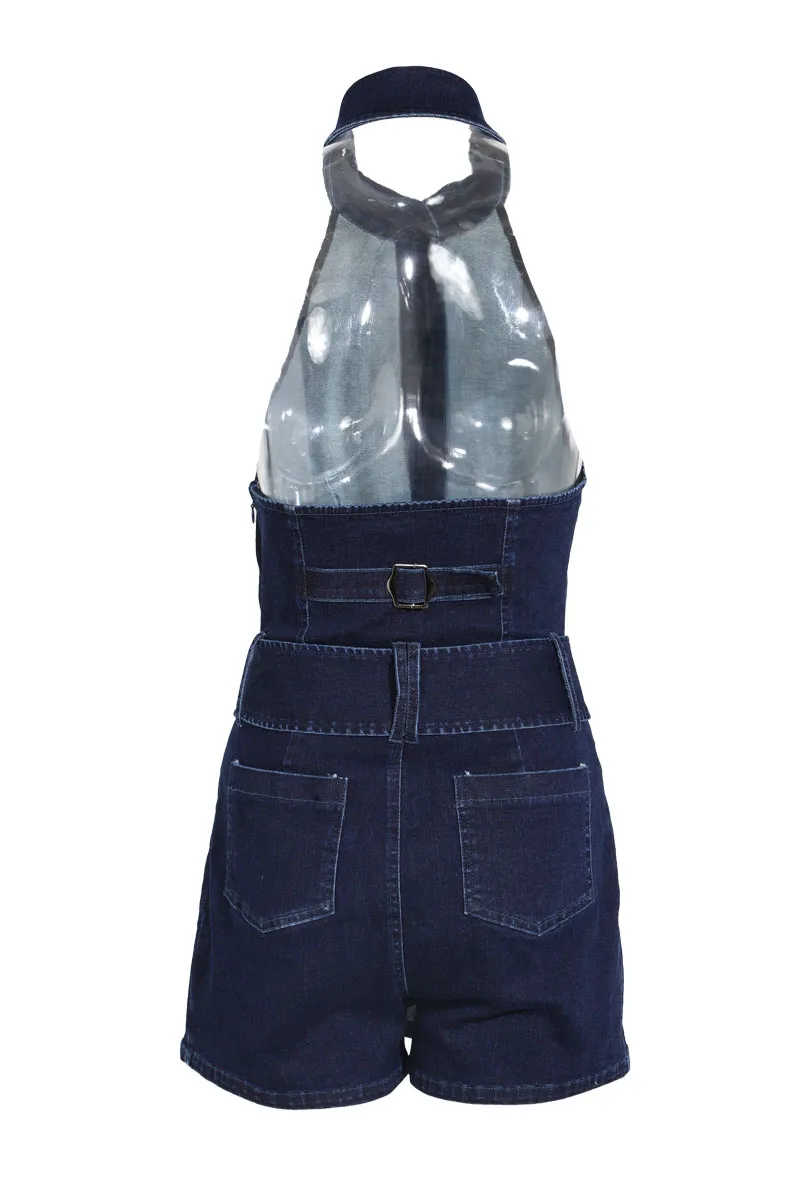 Kira Washed Denim Skort Romper - Dark Wash