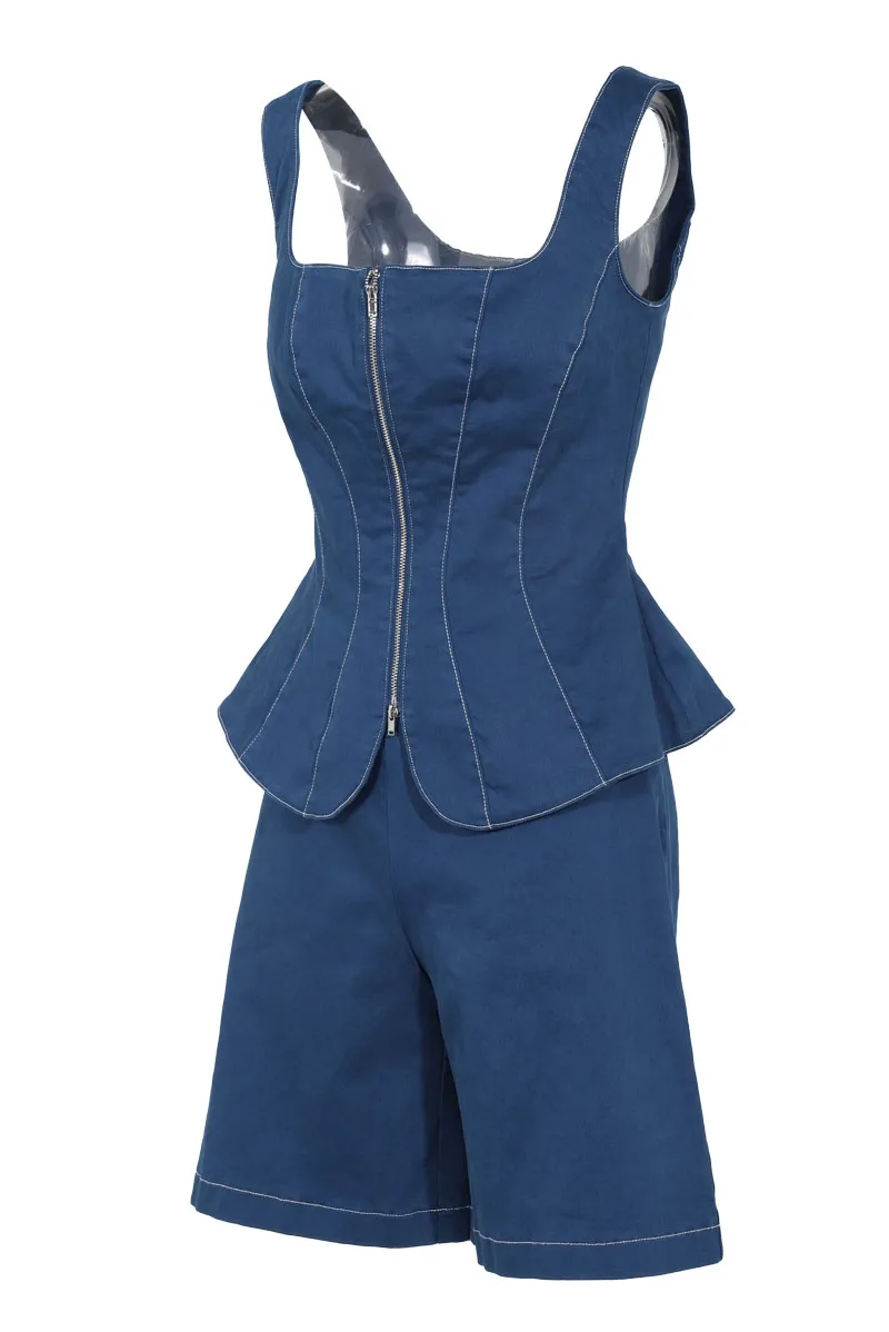 Ava Denim Short Set - Dark Wash