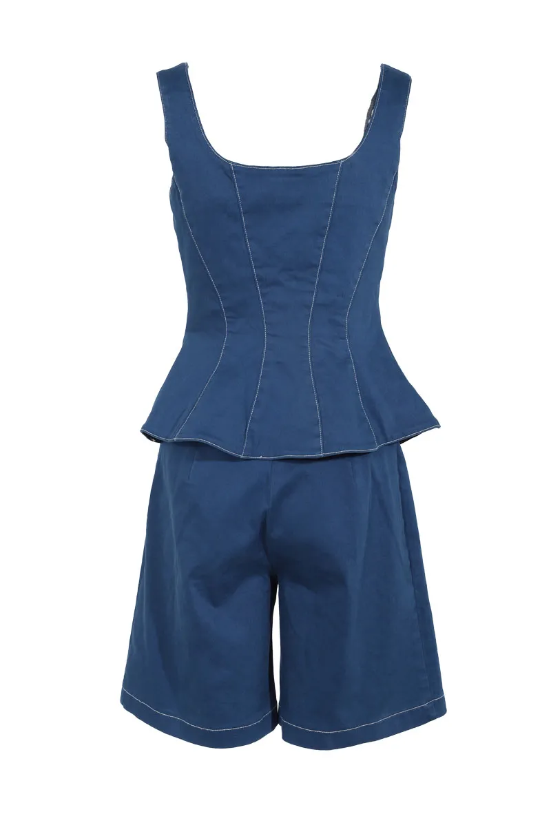 Ava Denim Short Set - Dark Wash