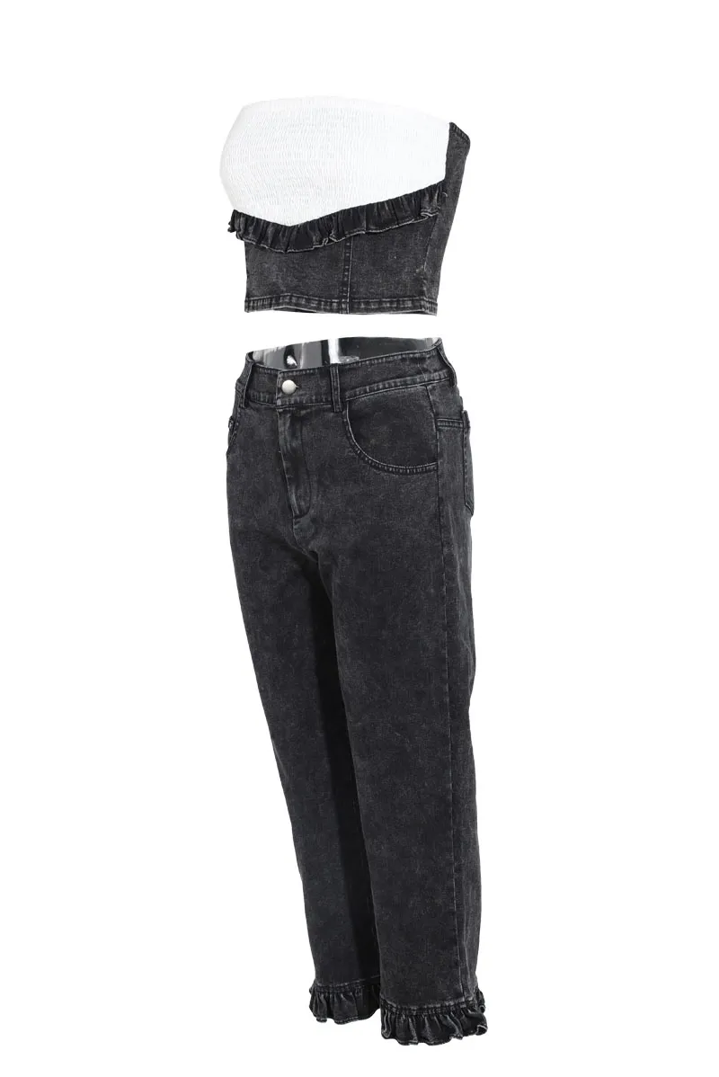Don't Chase Denim Pant Set -Black
