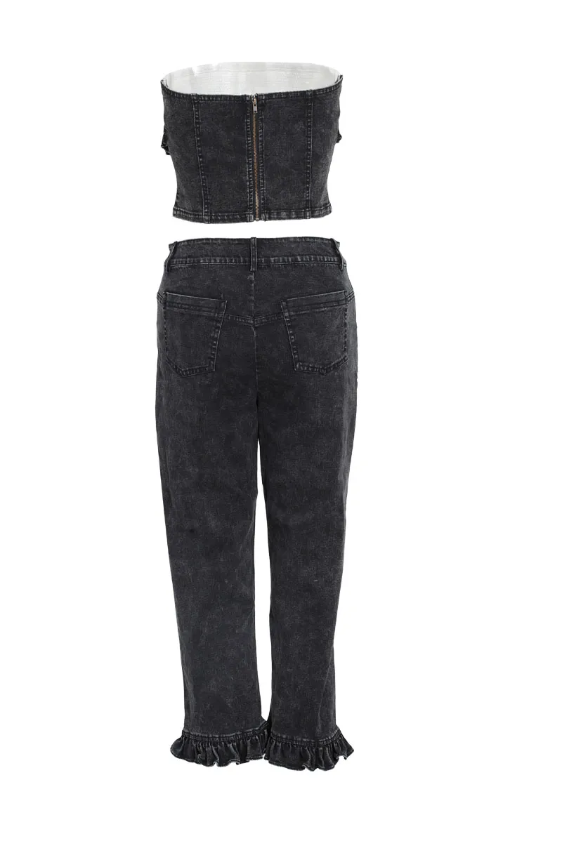 Don't Chase Denim Pant Set -Black