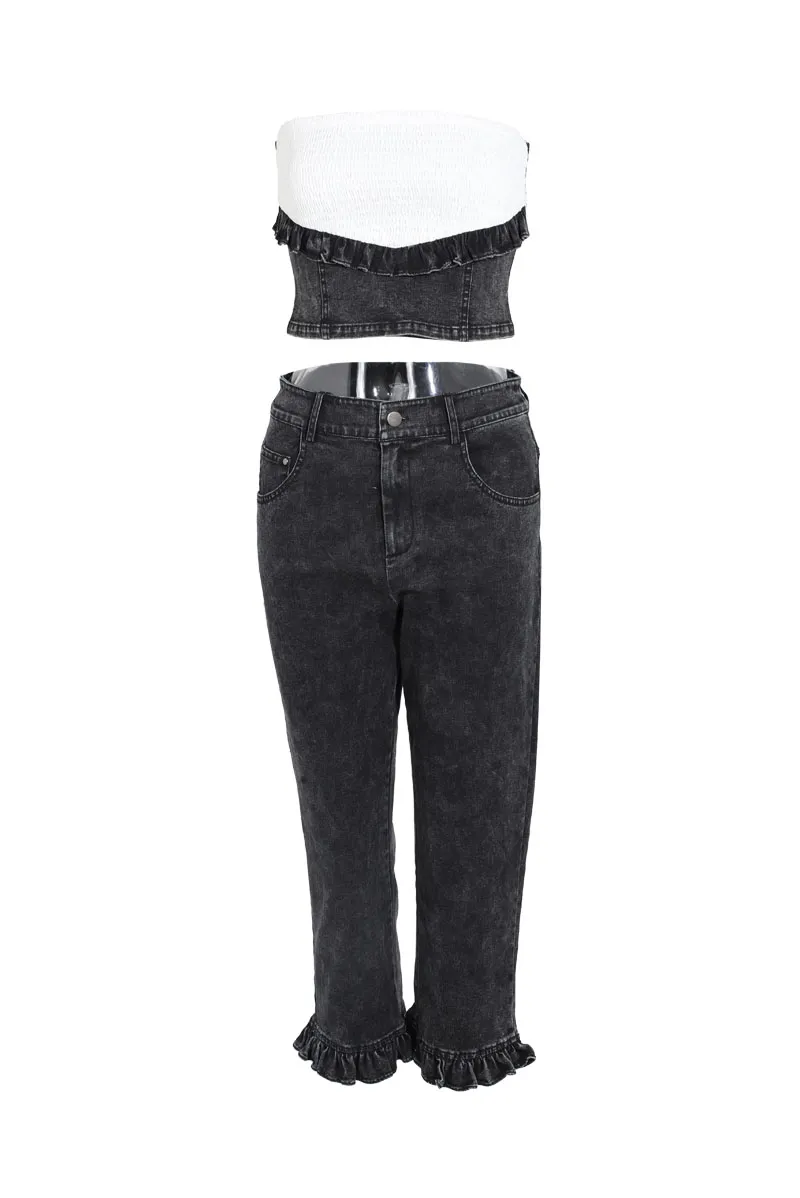 Don't Chase Denim Pant Set -Black