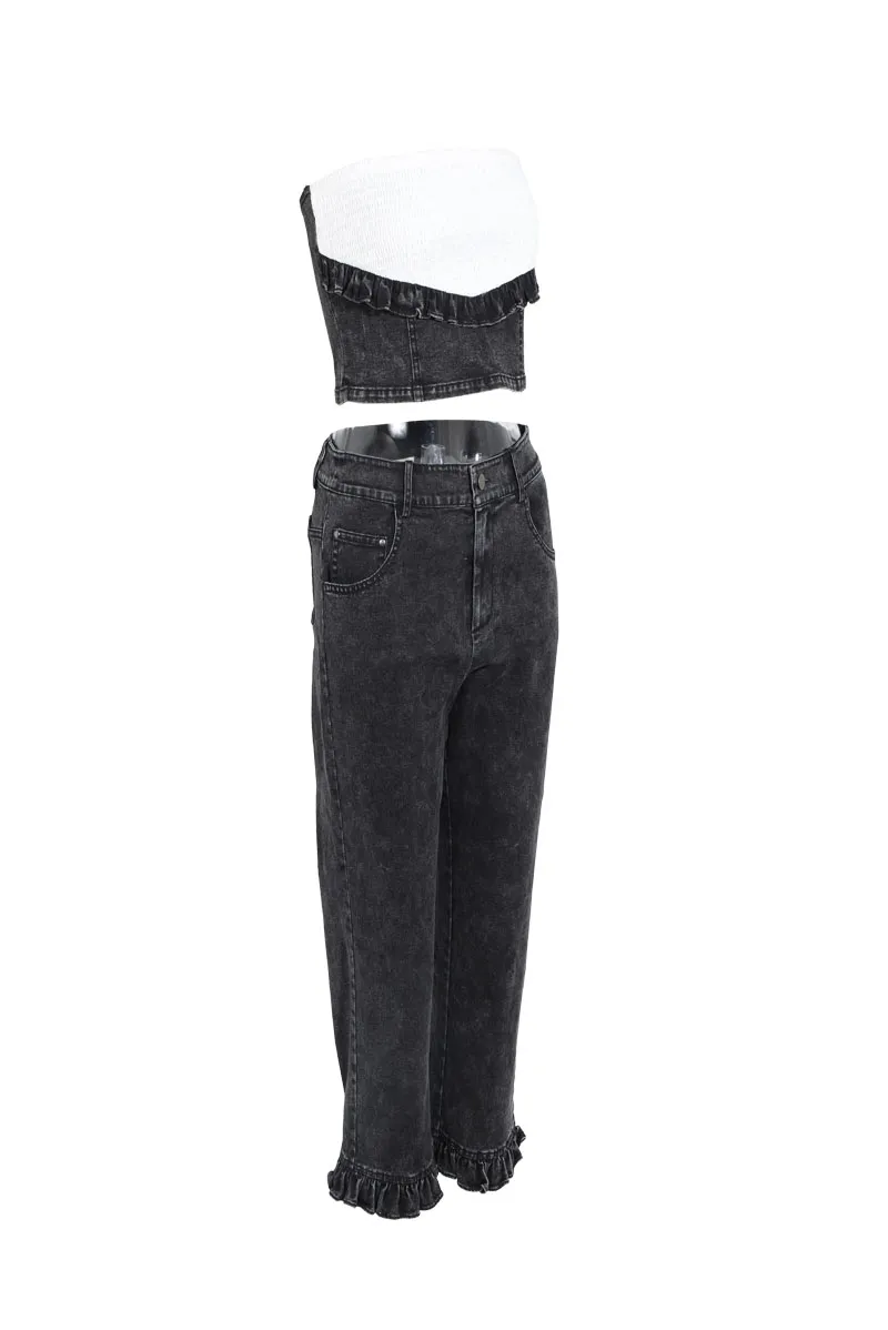 Don't Chase Denim Pant Set -Black
