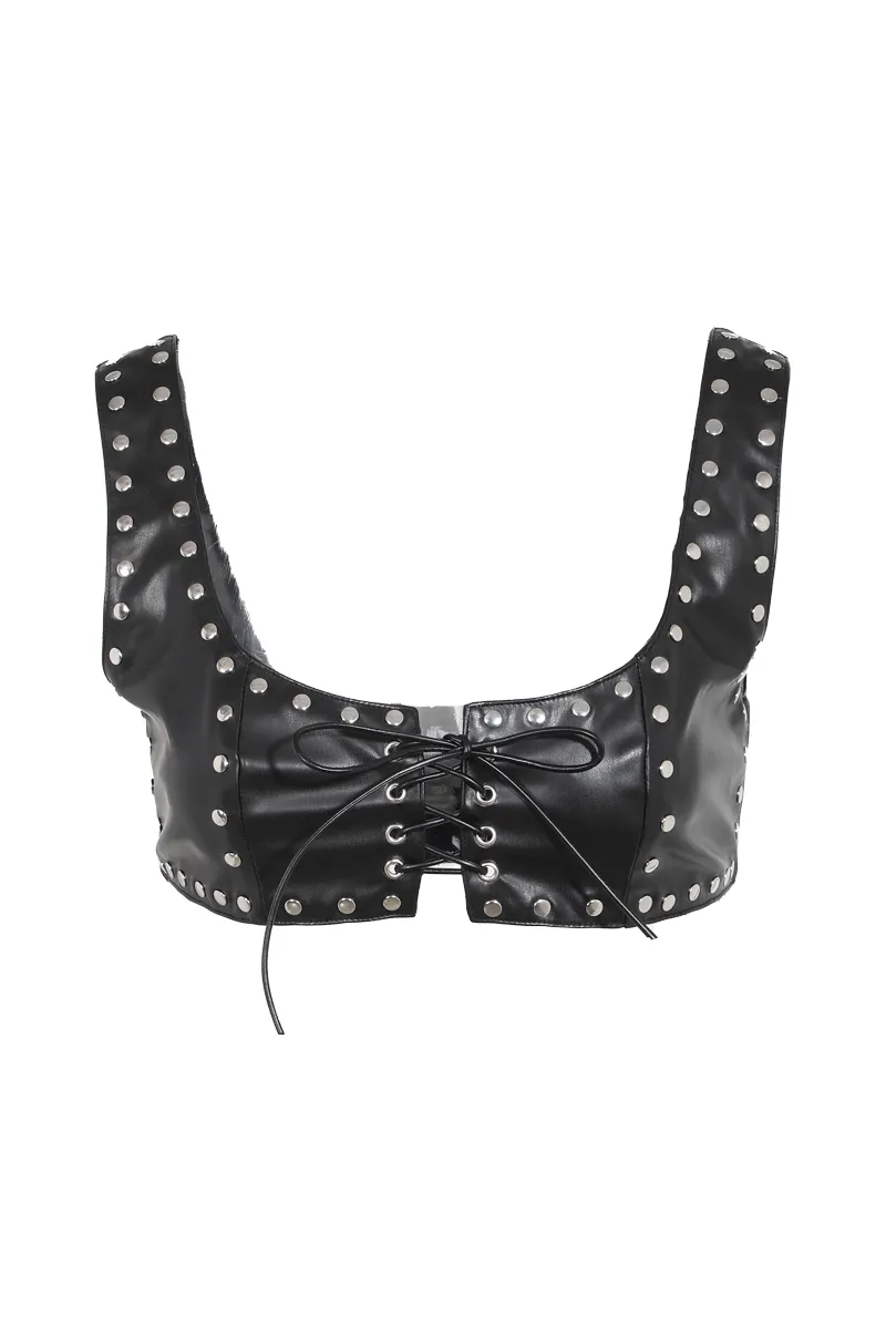 Tied Up FauxLeather Bra Top - Black