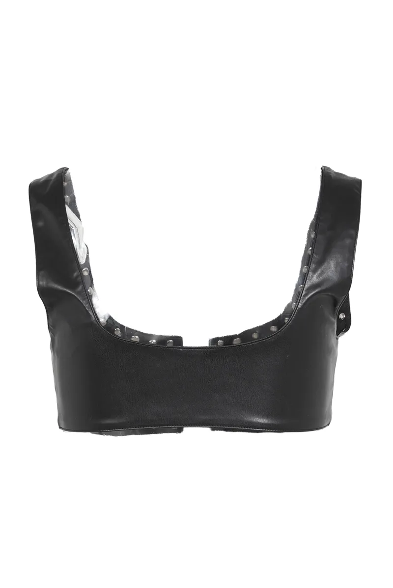 Tied Up FauxLeather Bra Top - Black