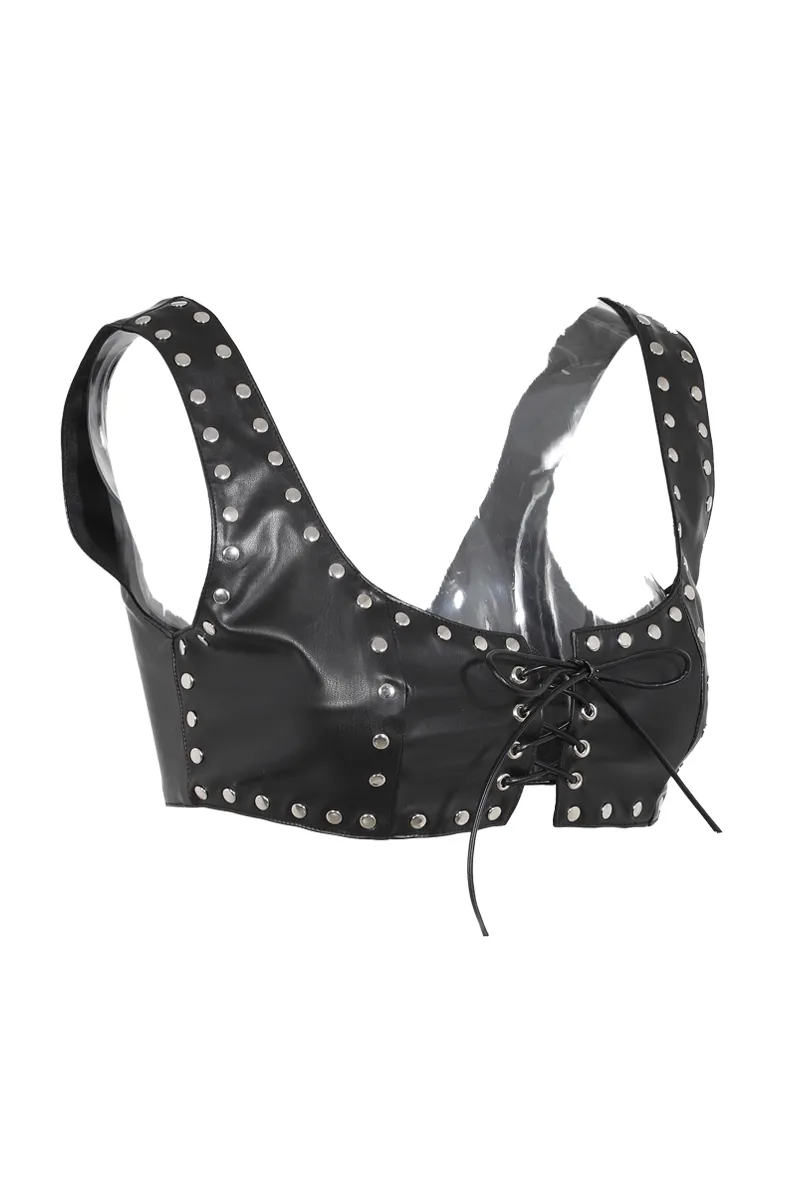 Tied Up FauxLeather Bra Top - Black