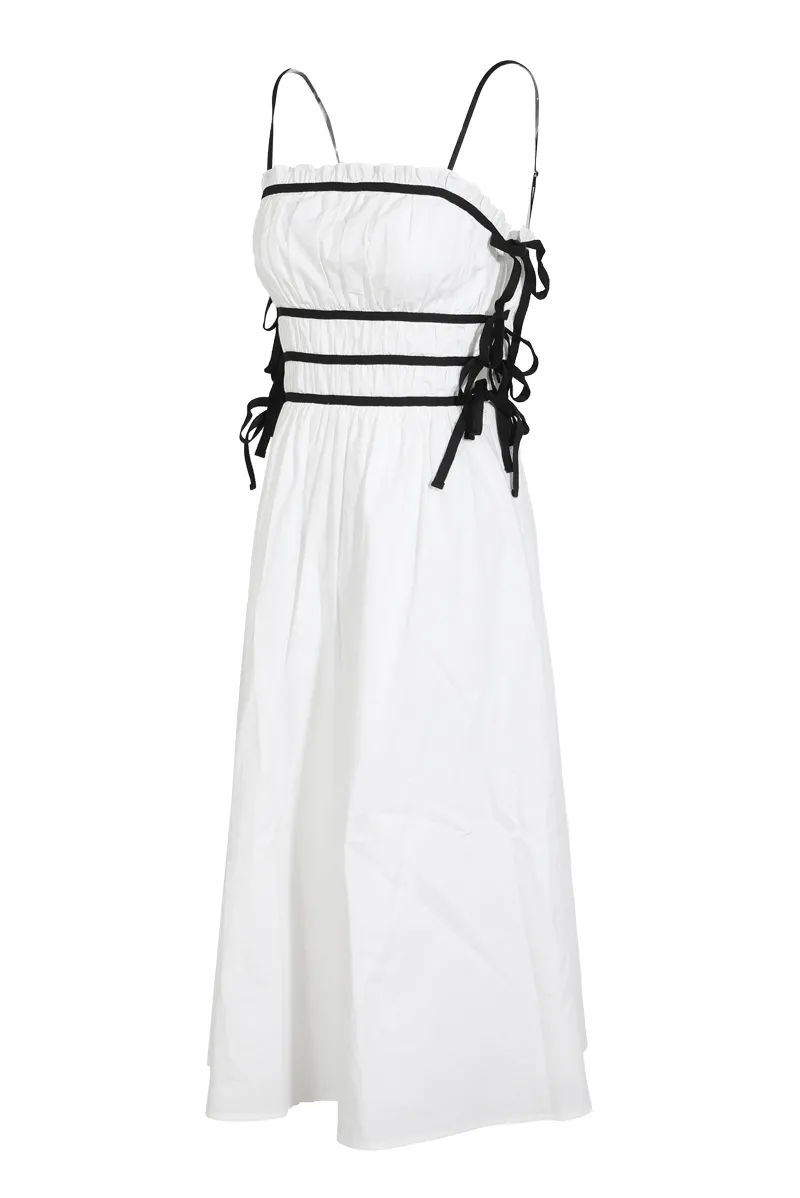 Lydia Poplin Contrast Midi Dress - White