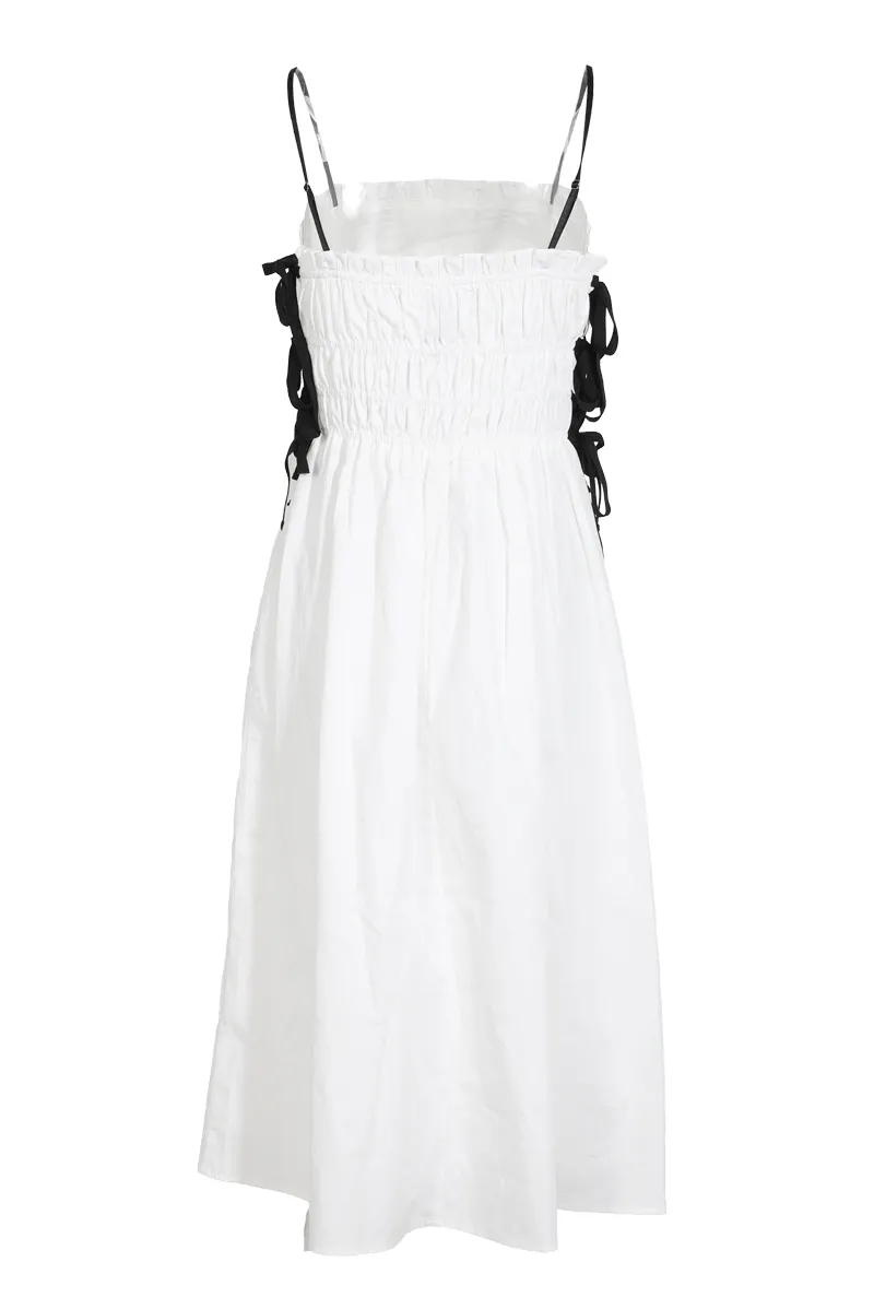 Lydia Poplin Contrast Midi Dress - White