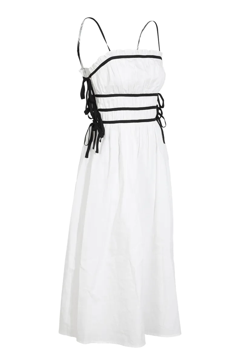 Lydia Poplin Contrast Midi Dress - White