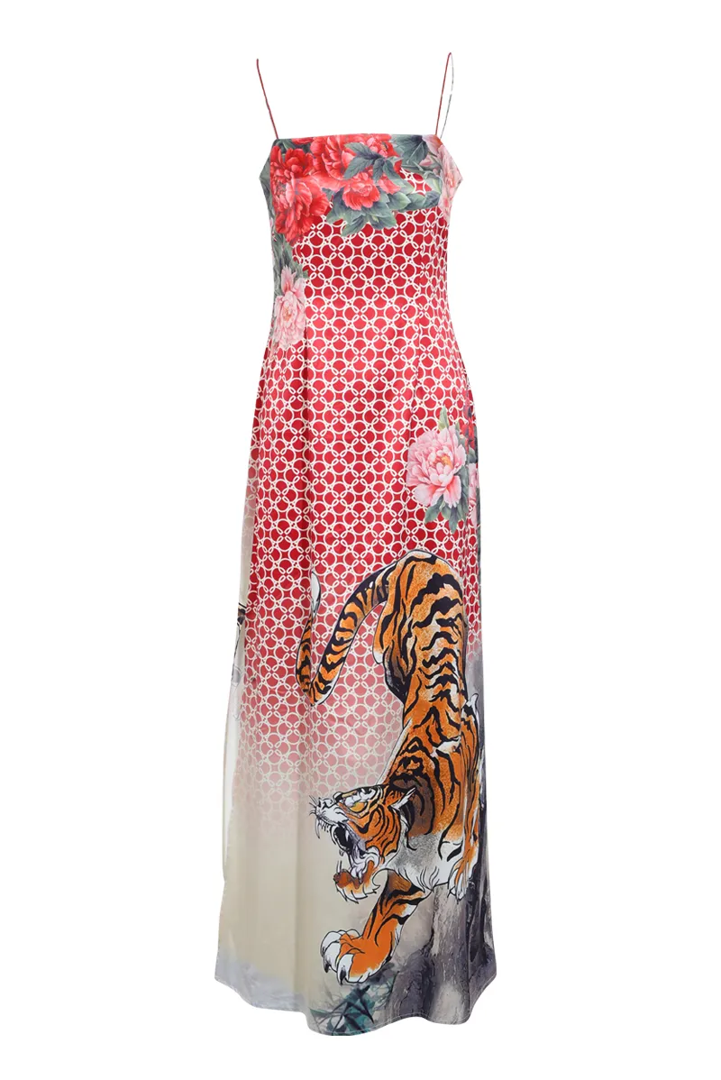 Kamaria Satin Maxi Dress - Red/combo