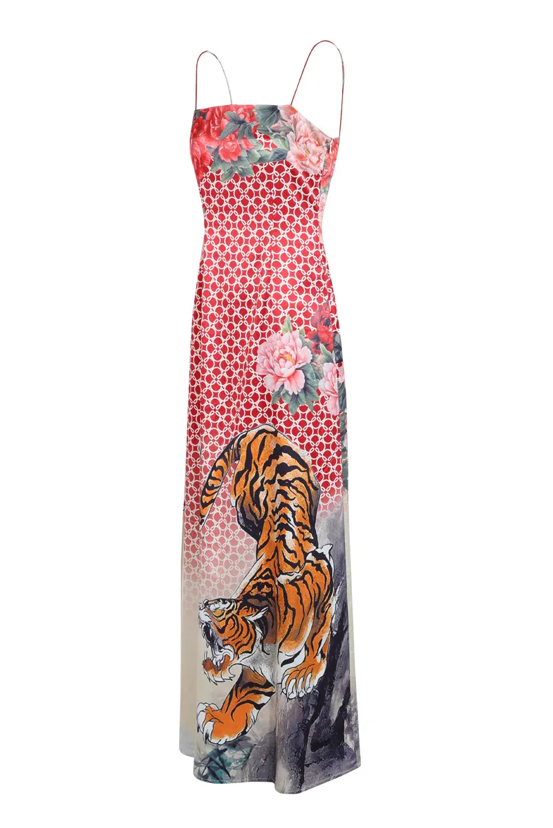 Kamaria Satin Maxi Dress - Red/combo