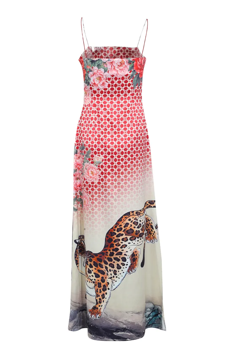 Kamaria Satin Maxi Dress - Red/combo