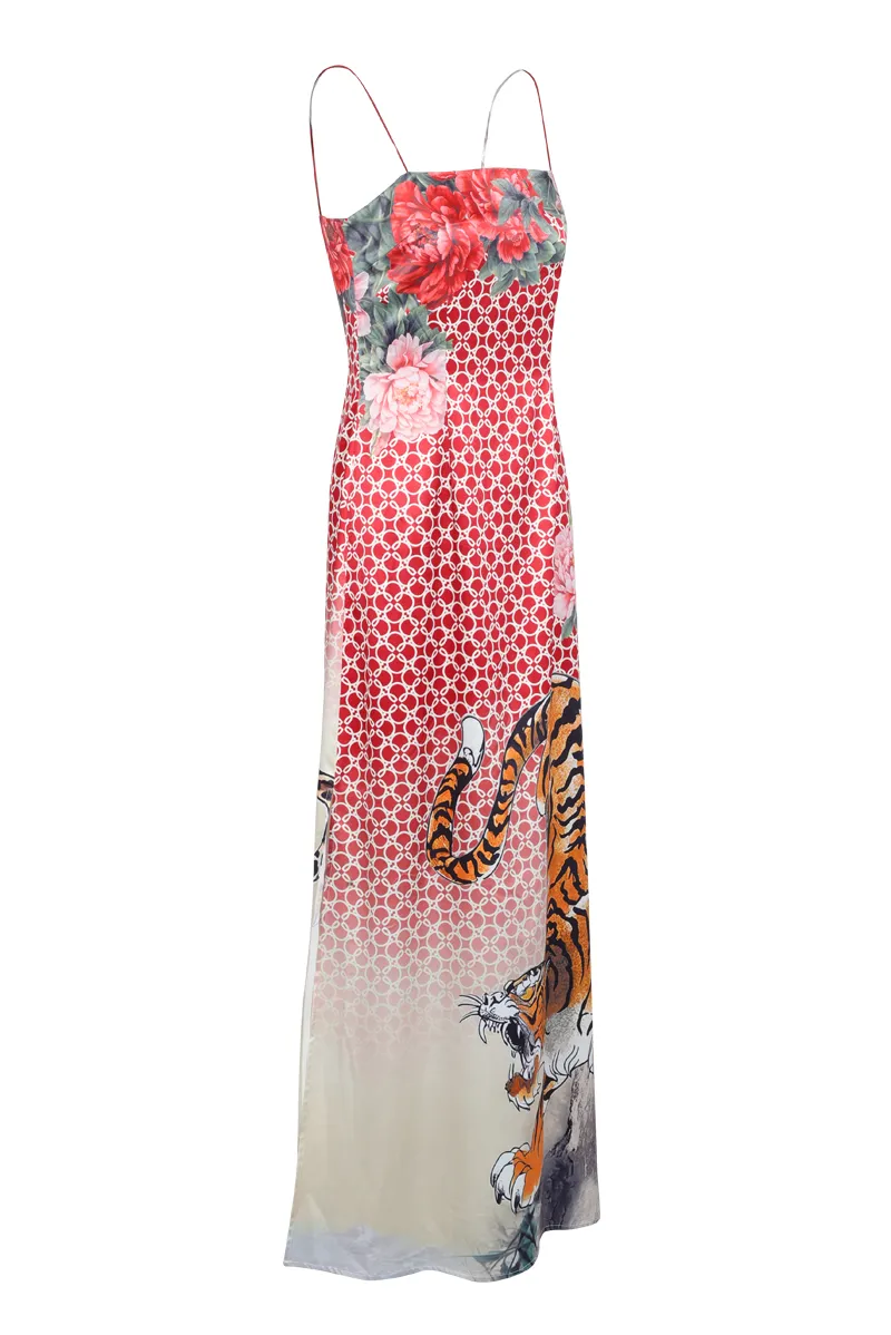 Kamaria Satin Maxi Dress - Red/combo
