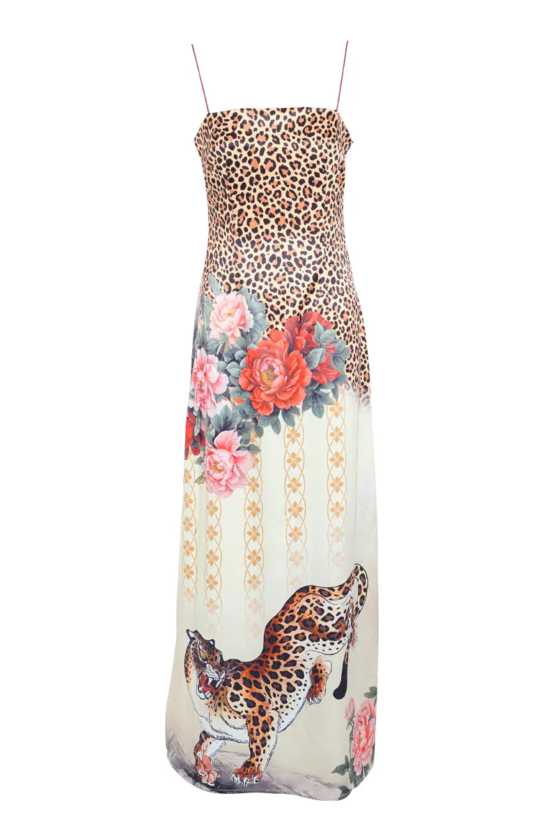 Animal Satin Maxi Dress - Multi Color
