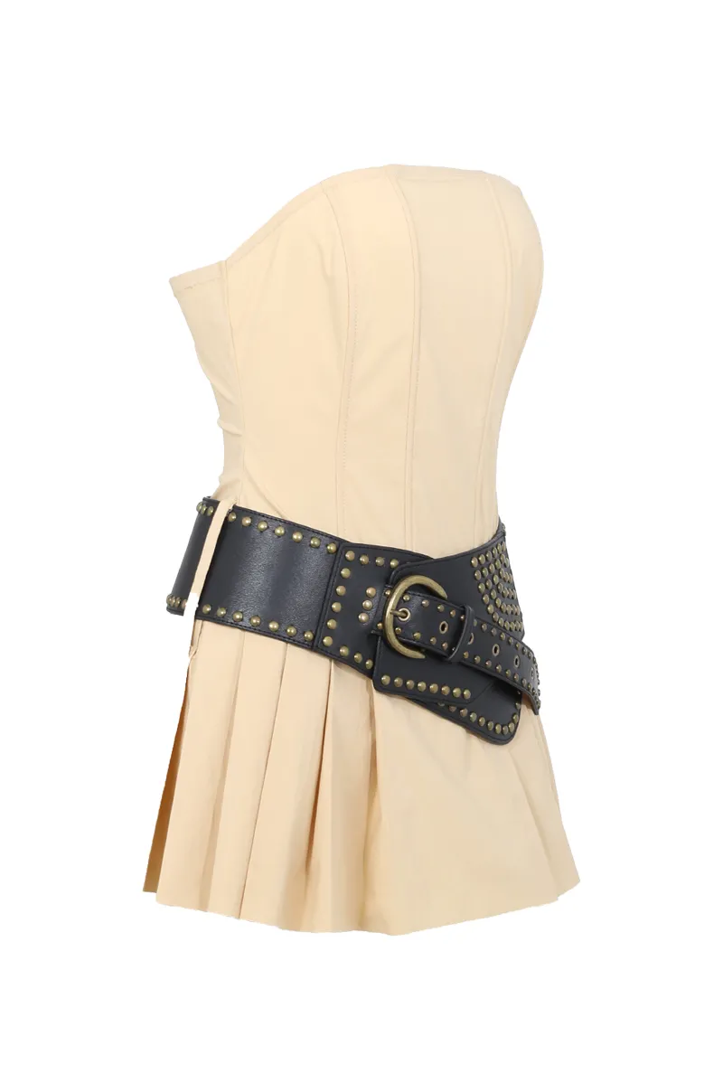 Tyla Pleated Mini Dress -  Tan