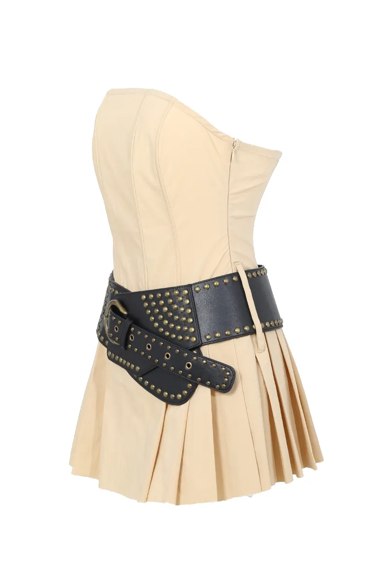 Tyla Pleated Mini Dress -  Tan