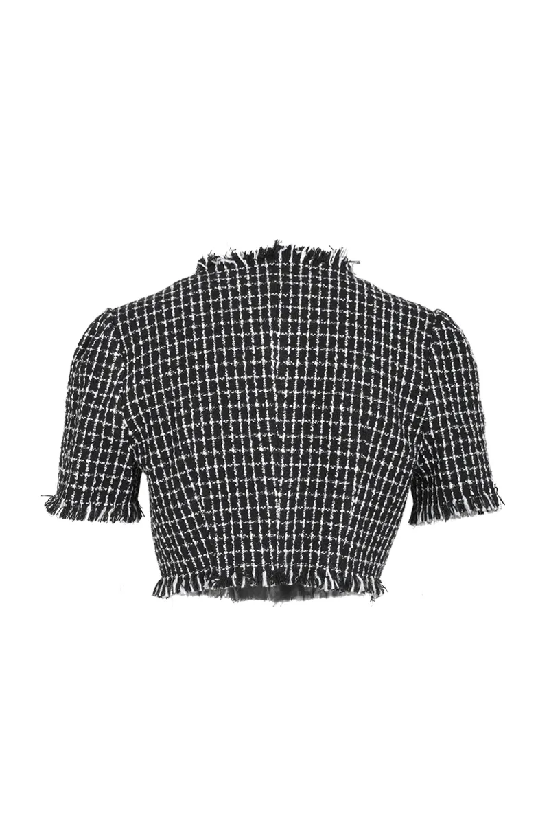 Maddie Double Breasted Tweed Top - Black