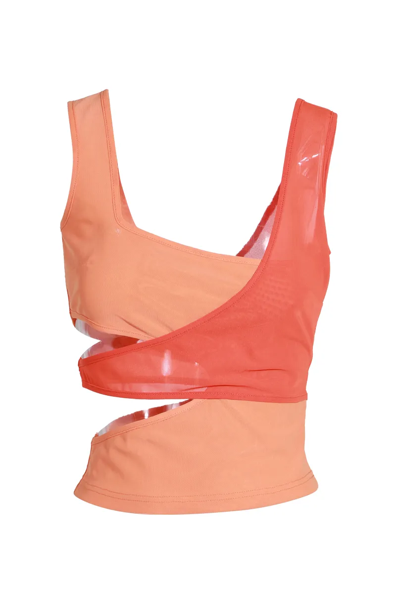 Brighten Up Mesh  Colorblock Tank Top - Orange/combo