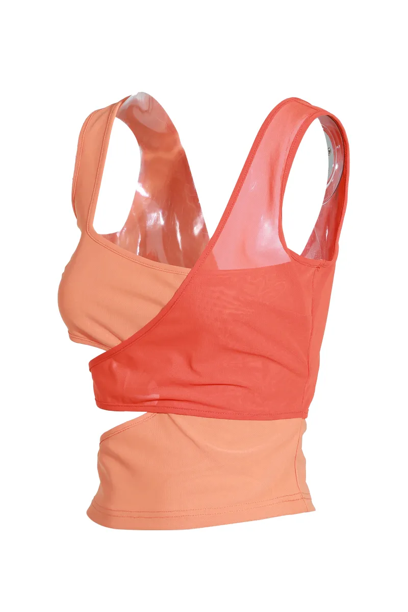 Brighten Up Mesh  Colorblock Tank Top - Orange/combo