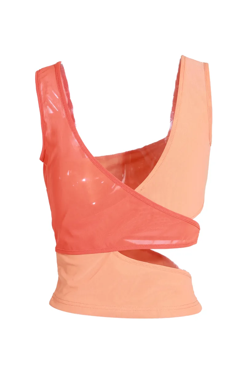 Brighten Up Mesh  Colorblock Tank Top - Orange/combo