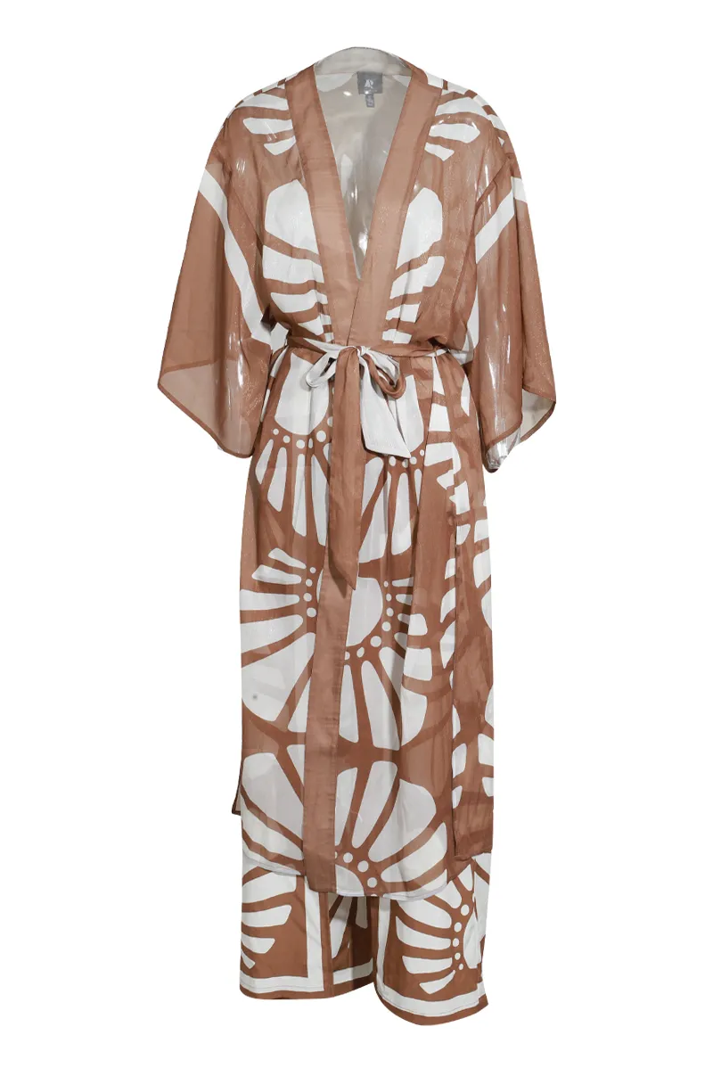 Secret Solace Kimono Pant Set - Brown/combo