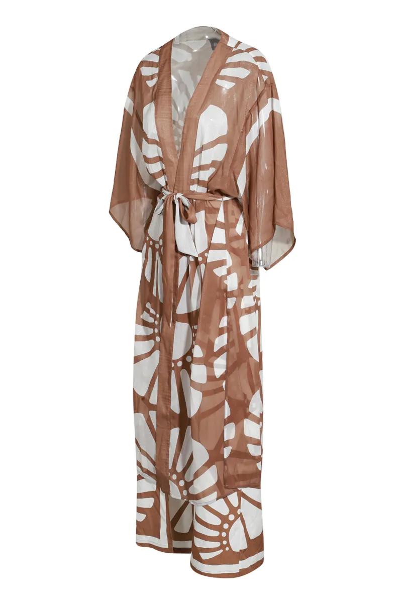 Secret Solace Kimono Pant Set - Brown/combo
