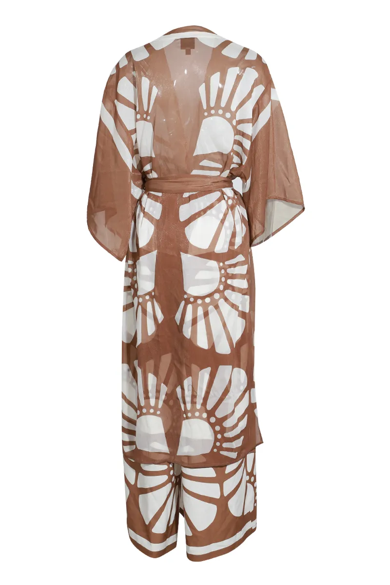 Secret Solace Kimono Pant Set - Brown/combo