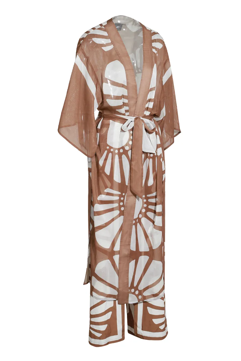 Secret Solace Kimono Pant Set - Brown/combo
