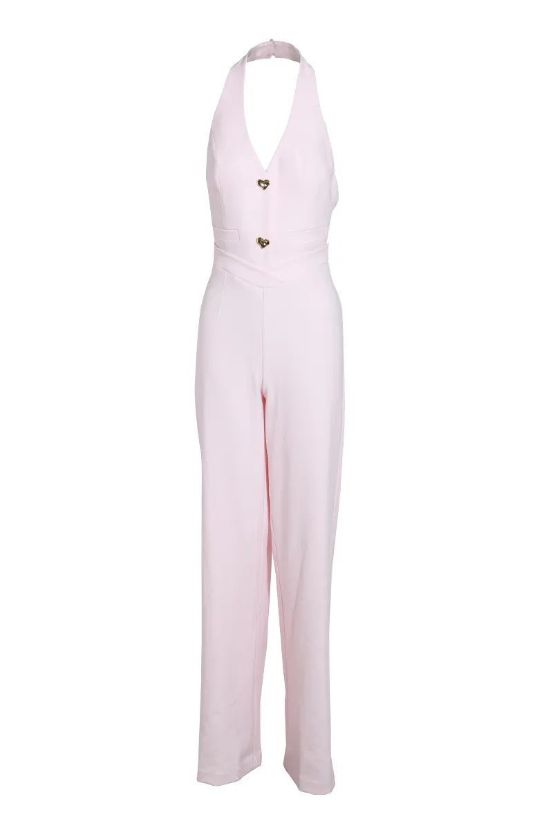 Heart On The Line Crepe Jumpsuit - Pink