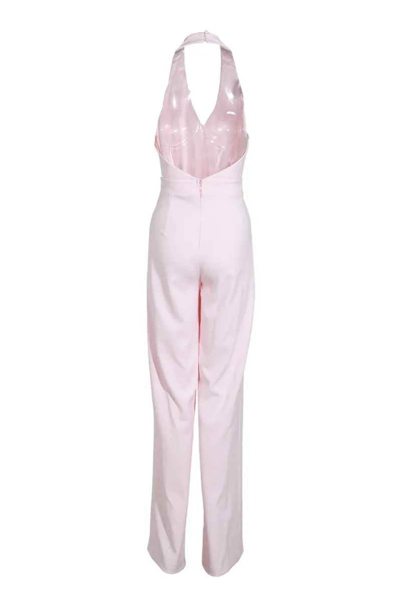 Heart On The Line Crepe Jumpsuit - Pink