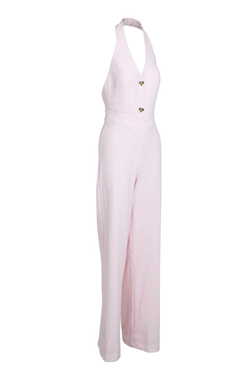 Heart On The Line Crepe Jumpsuit - Pink