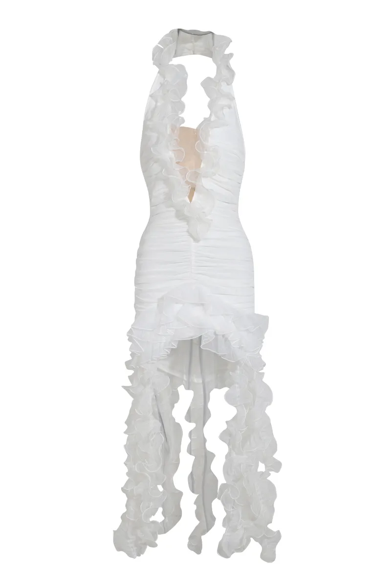 Misty Ruched Mesh Mini Dress - White