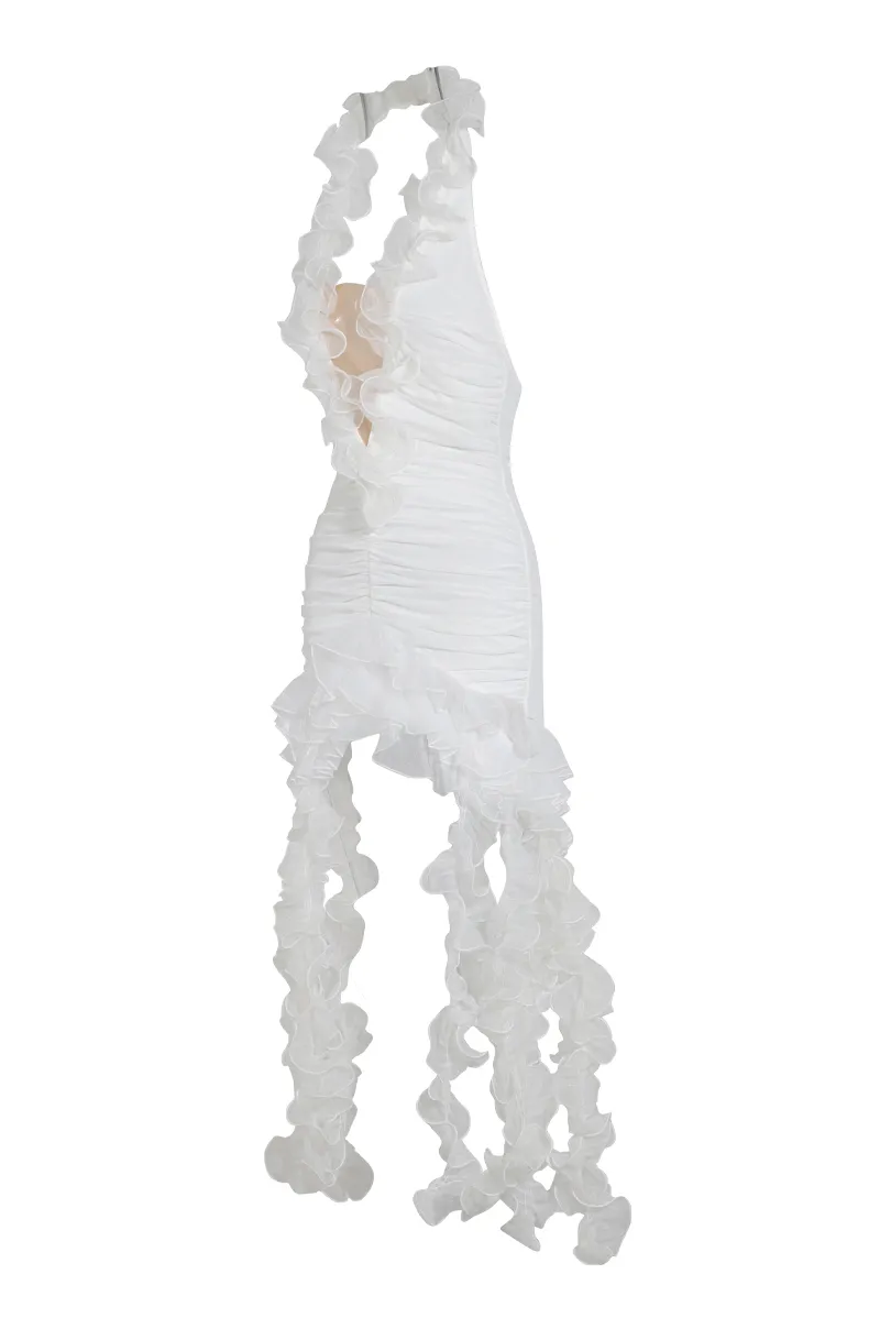 Misty Ruched Mesh Mini Dress - White