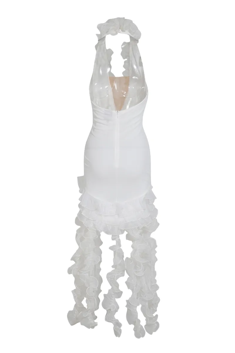 Misty Ruched Mesh Mini Dress - White