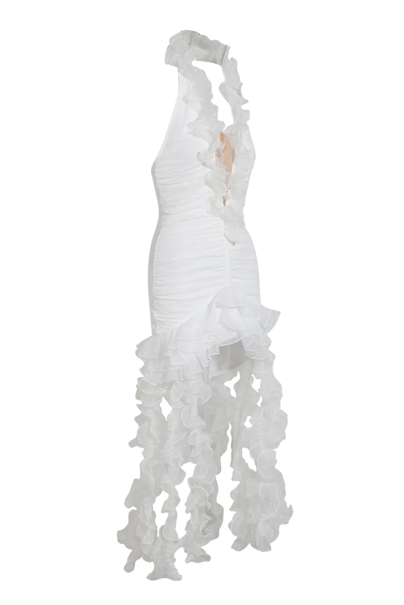 Misty Ruched Mesh Mini Dress - White