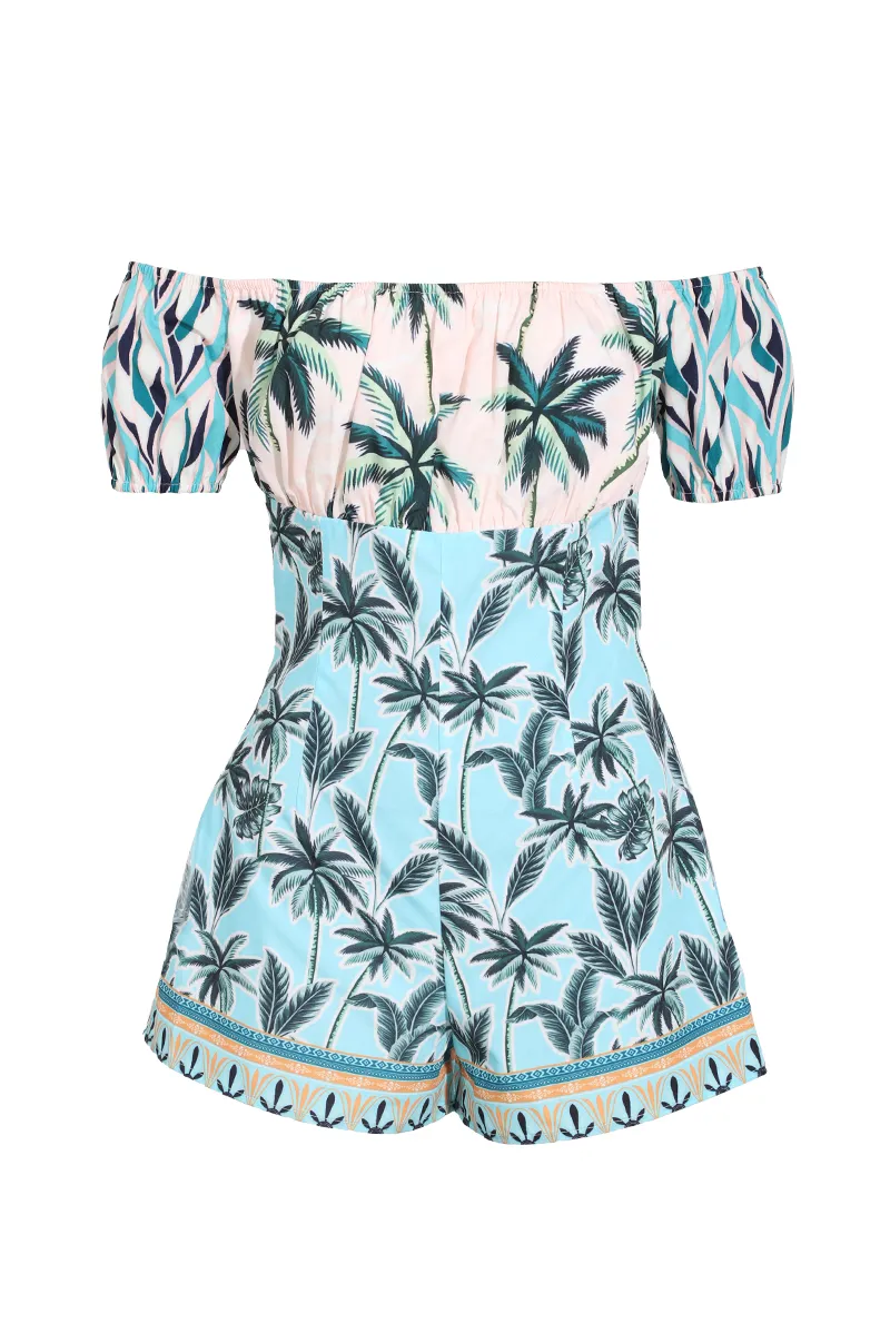 Palm Of My Hand Tropical  Romper - Blue/combo