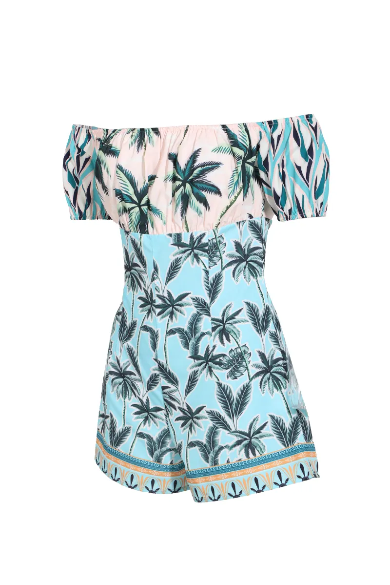 Palm Of My Hand Tropical  Romper - Blue/combo