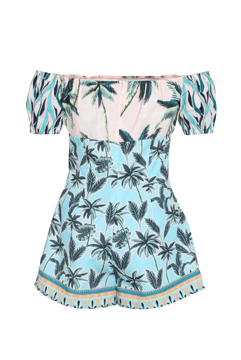 Palm Of My Hand Tropical  Romper - Blue/combo