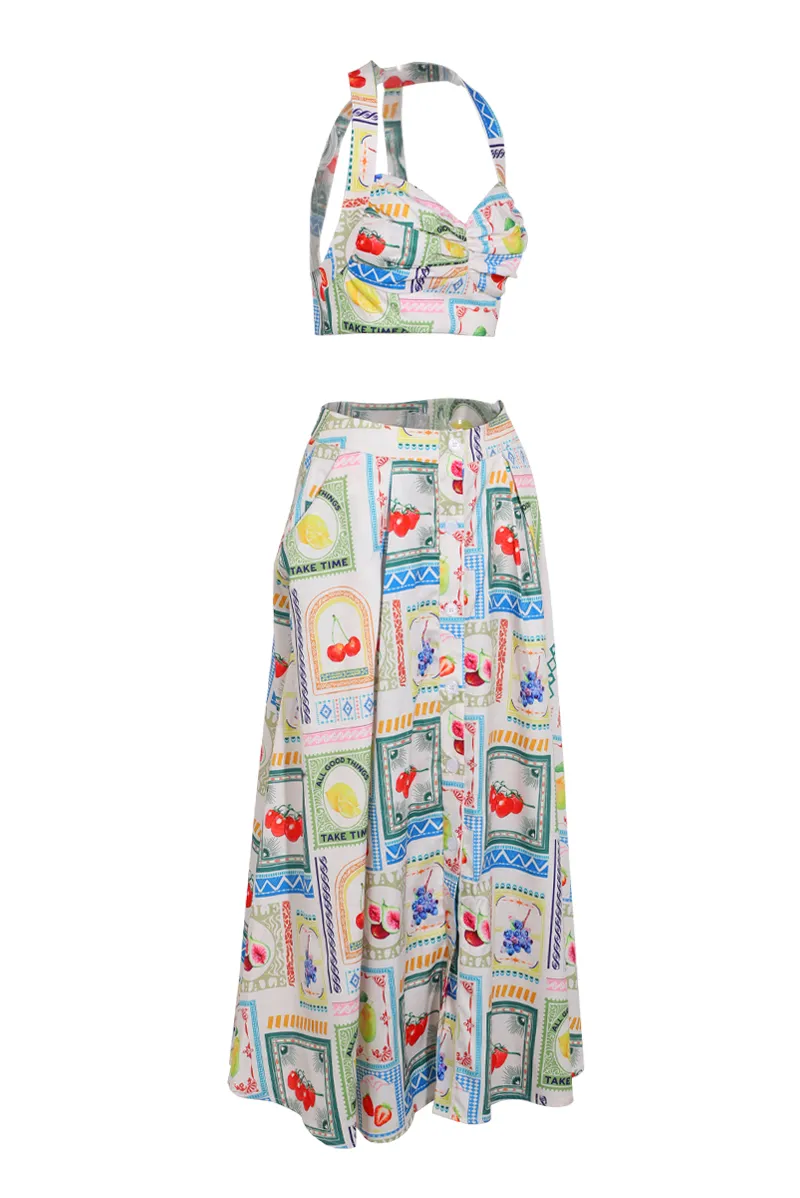 Feeling Fruity Midi Skirt Set - Ivory/combo