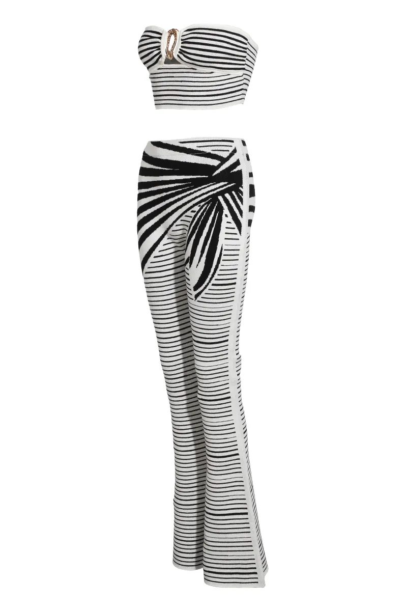 Knot Your Average Sweater Knit Pant Set - White/Black