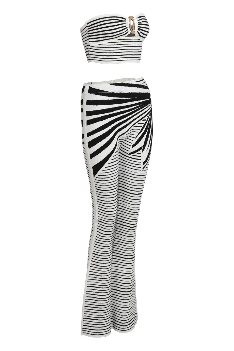 Knot Your Average Sweater Knit Pant Set - White/Black