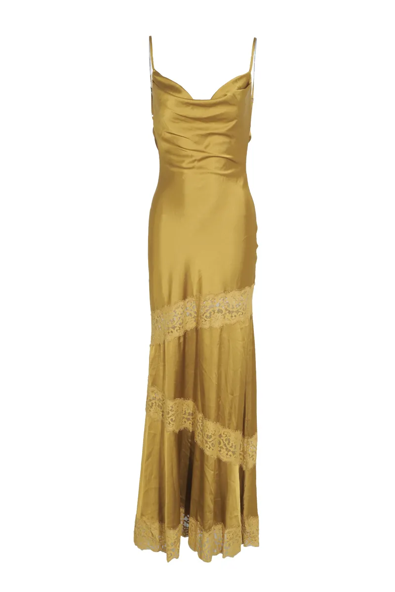 Inside Out Satin Maxi Dress - Gold