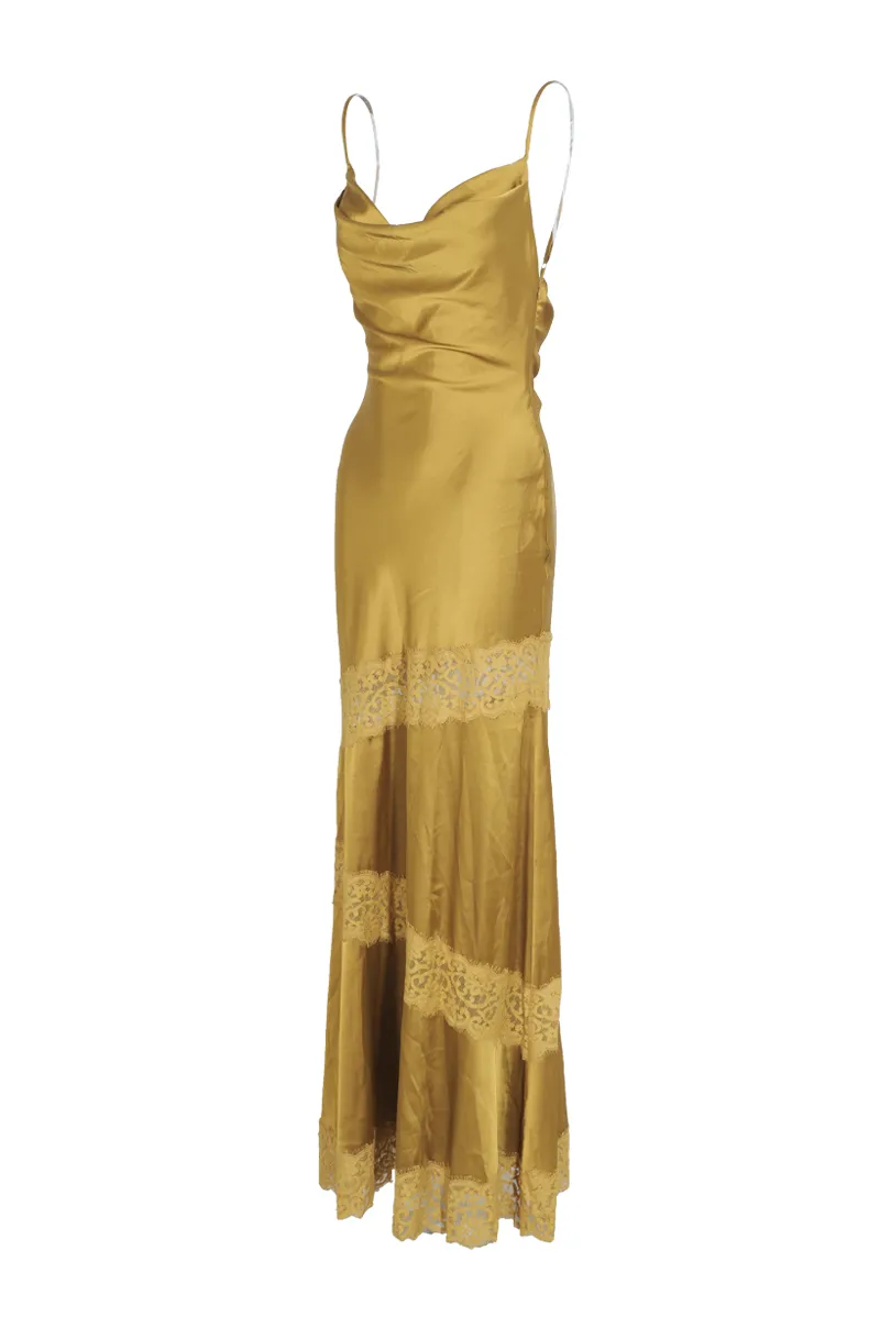 Inside Out Satin Maxi Dress - Gold