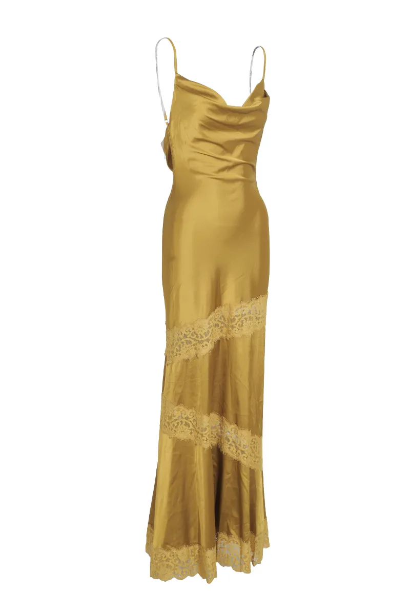 Inside Out Satin Maxi Dress - Gold