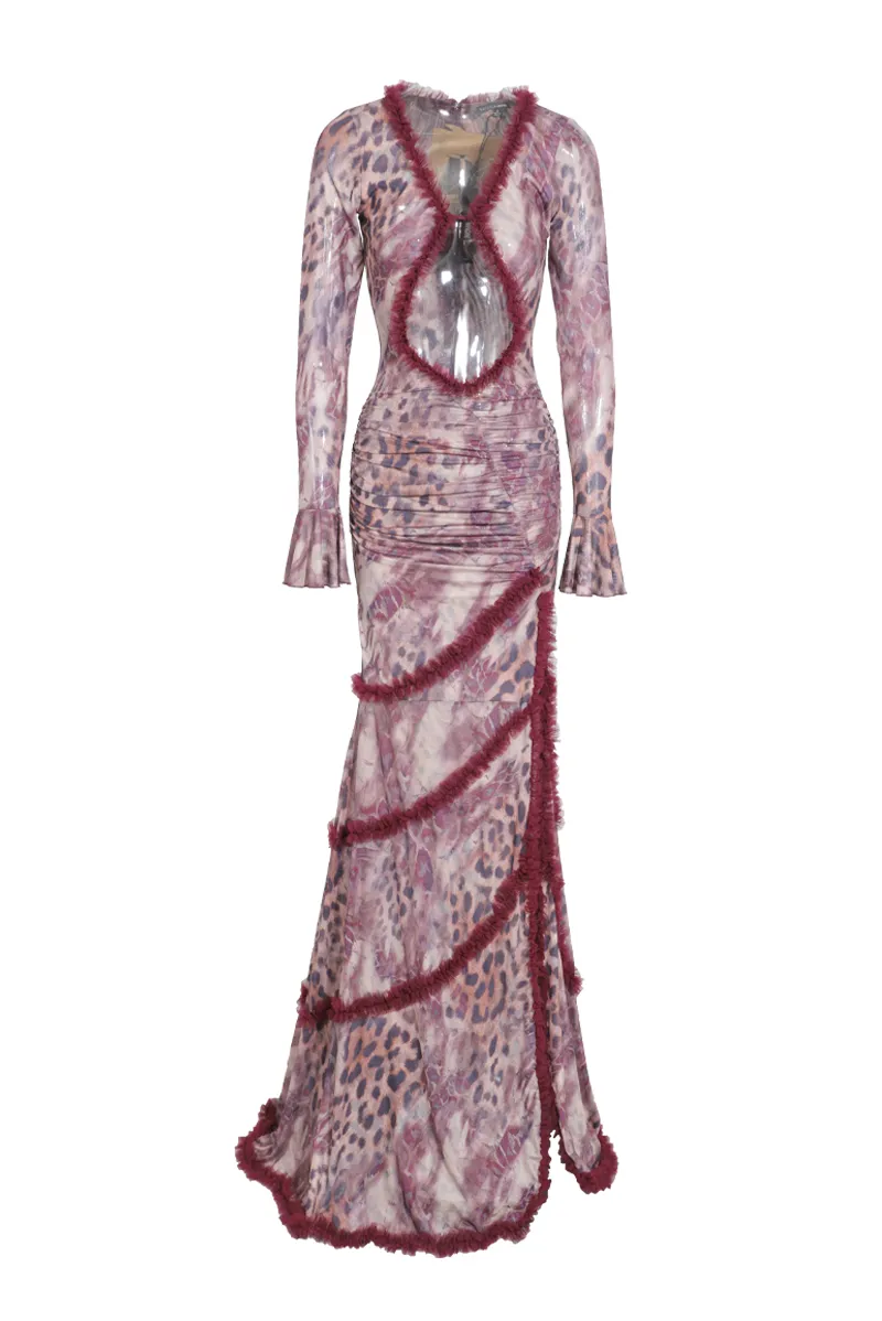 Joanna Leopard Mesh Maxi Dress-Leopard
